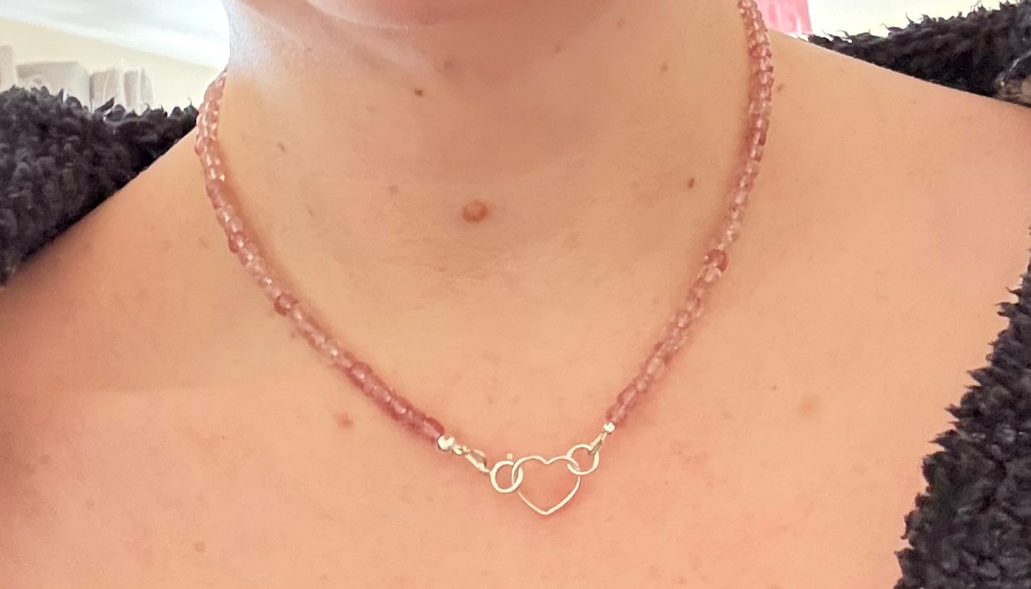 Strawberry Quartz & Sterling Silver Heart Necklace