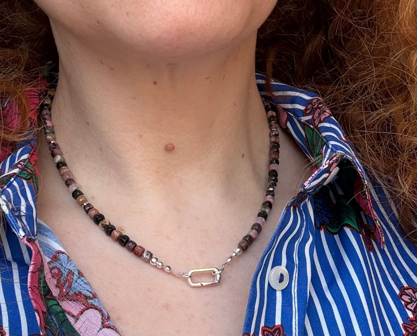 Faceted Rhodocrosite Necklace with Sterling Silver Connector