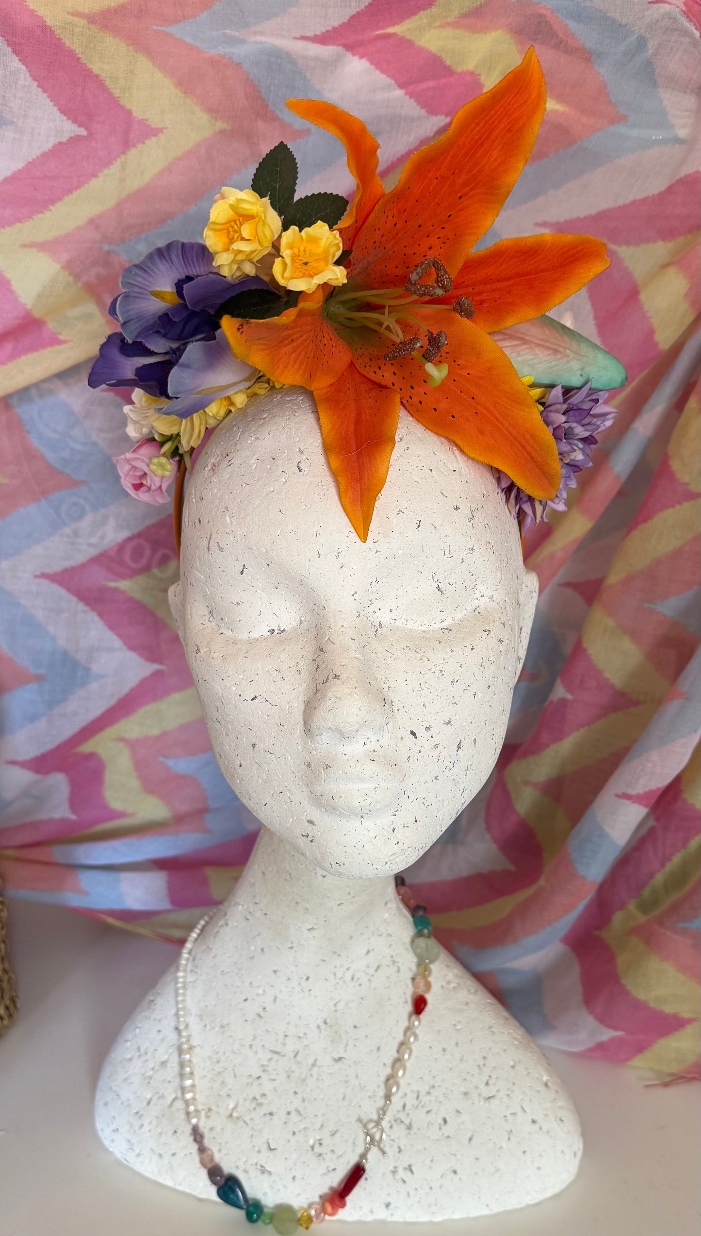 Tiger Lily Upcycled Floral Festival Headband | Sustainable Hair Accessory | Handmade Boho Hairband | Eco Friendly Gift for Her