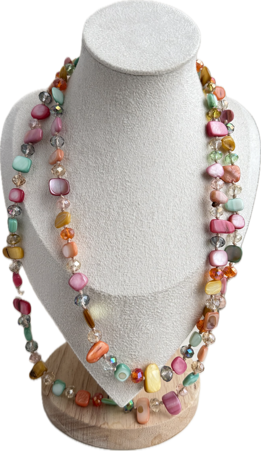 Vintage Colourful Shell & Faceted Glass Wrap Necklace