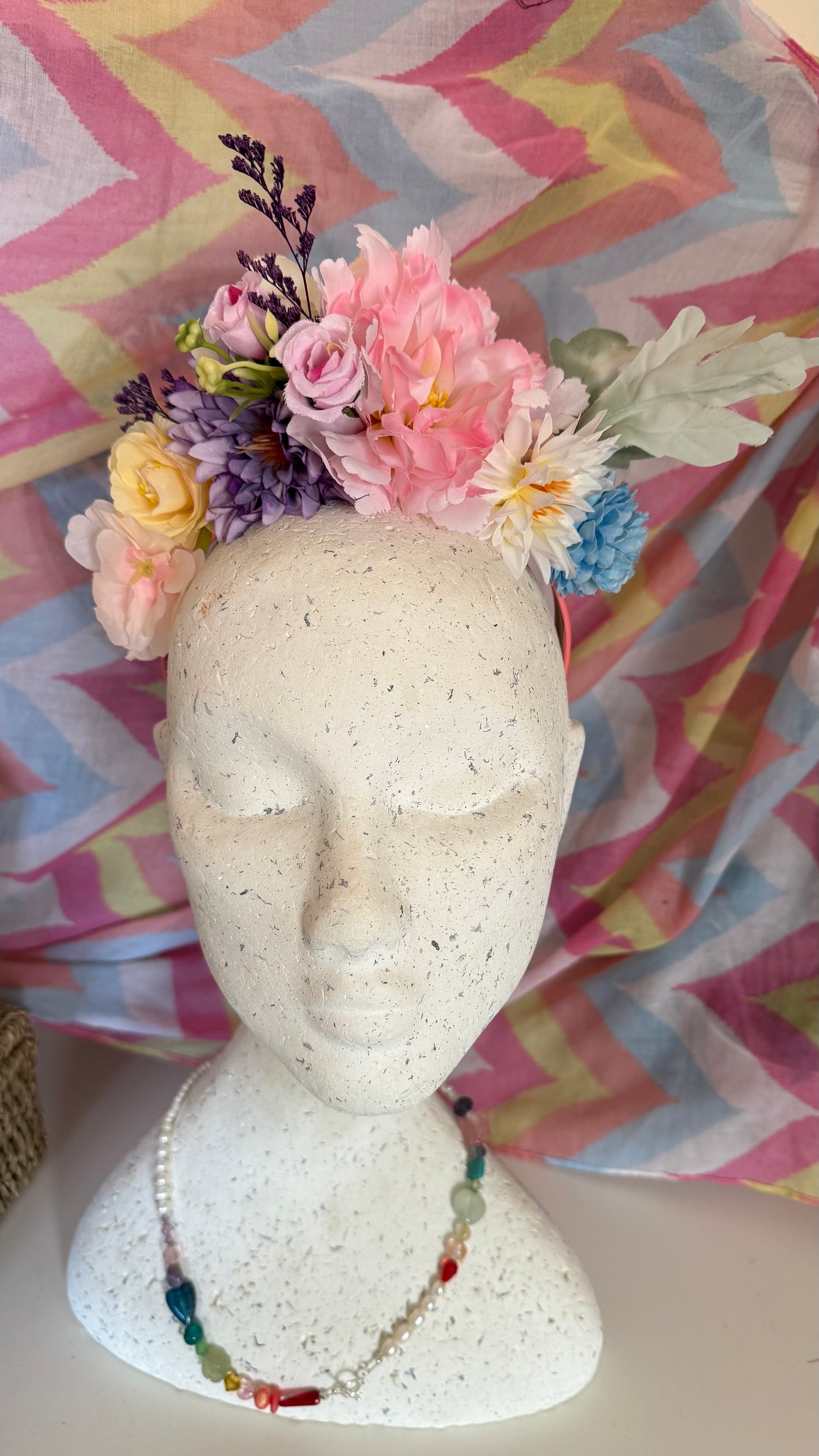 Pastel Upcycled Floral Festival Headband | Sustainable Hair Accessory | Handmade Boho Hairband | Eco Friendly Gift for Her