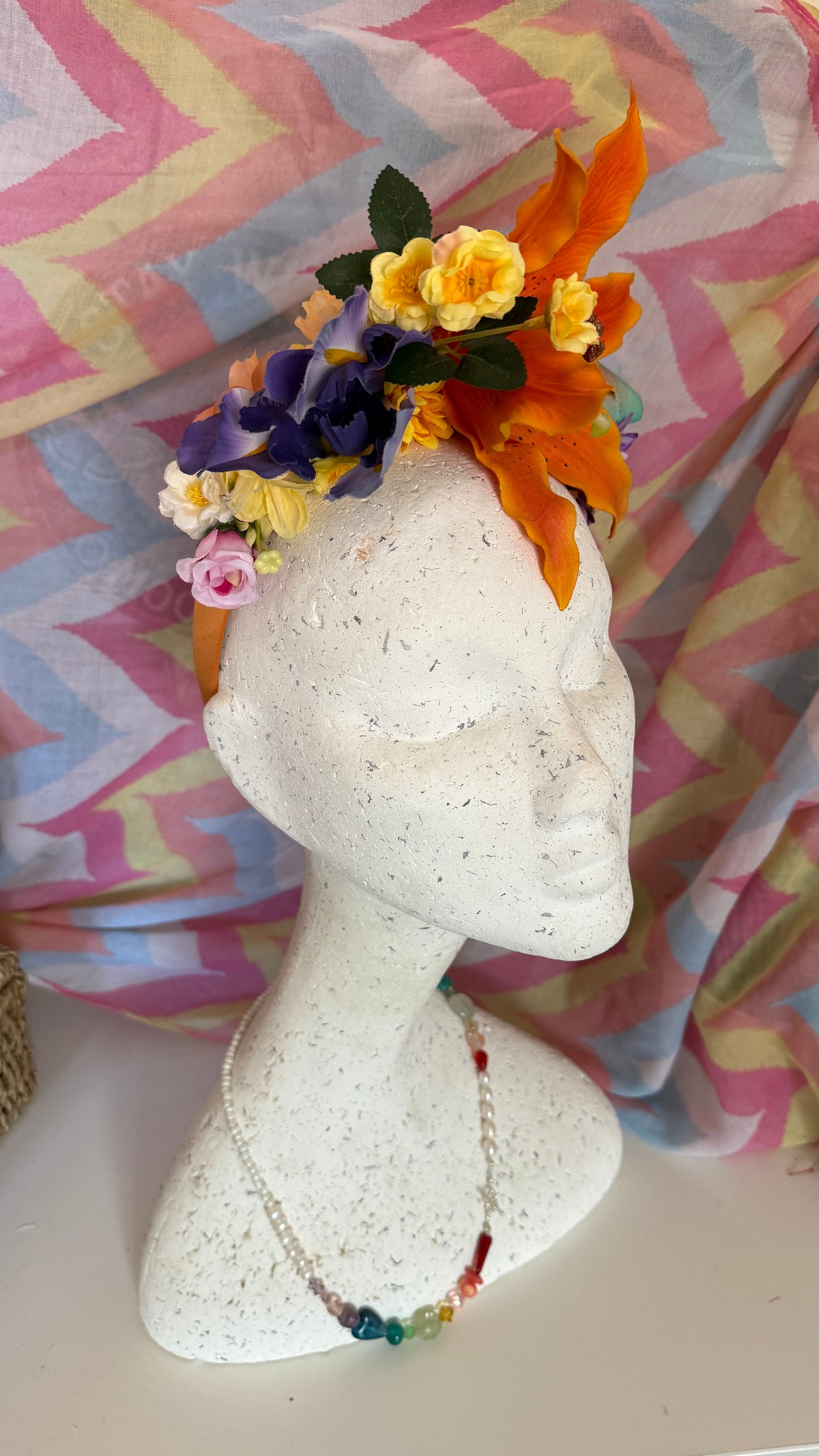 Tiger Lily Upcycled Floral Festival Headband | Sustainable Hair Accessory | Handmade Boho Hairband | Eco Friendly Gift for Her