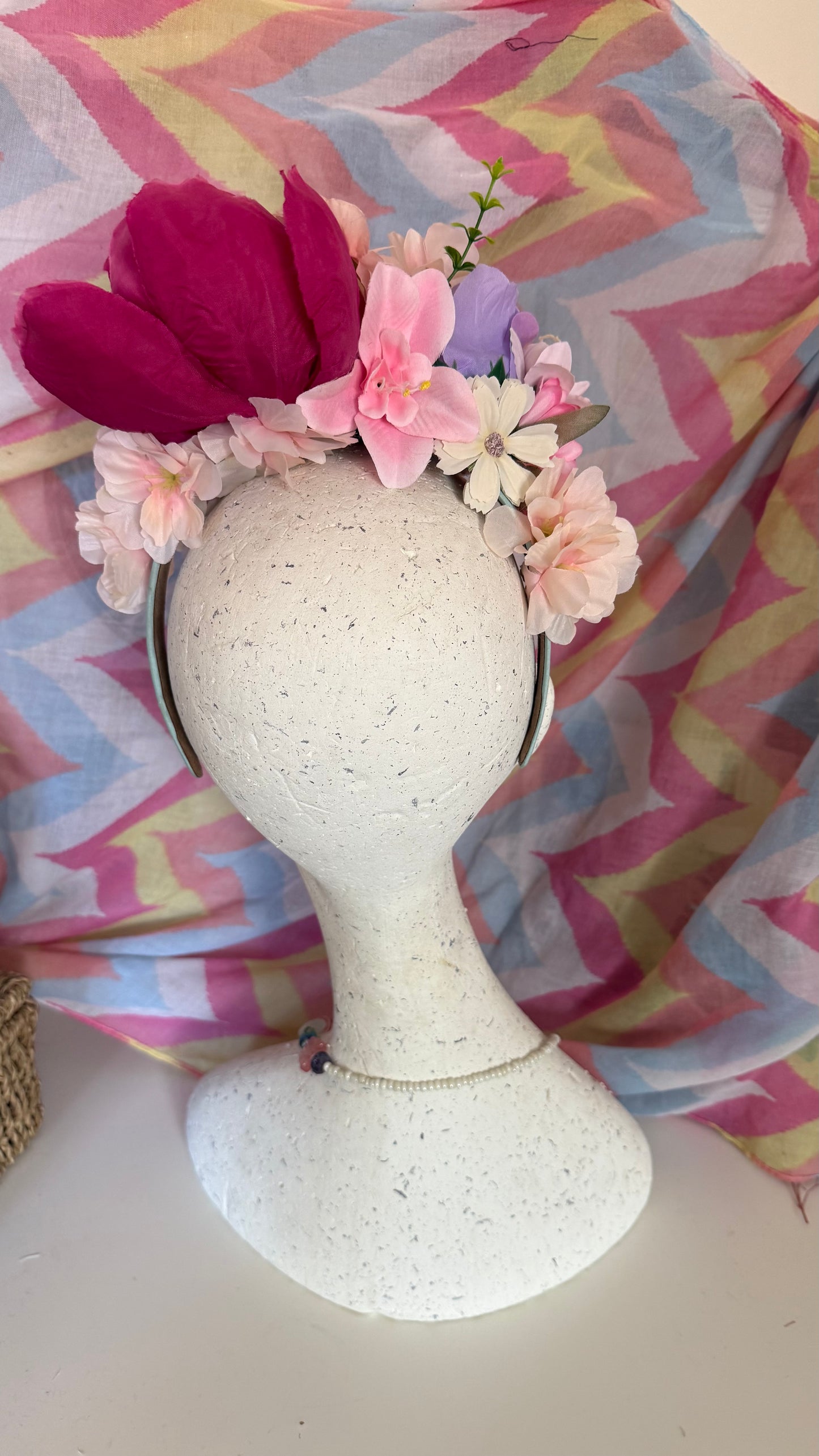 Large colourful Upcycled Floral Festival Headband | Sustainable Hair Accessory | Handmade Boho Hairband | Eco Friendly Gift for Her
