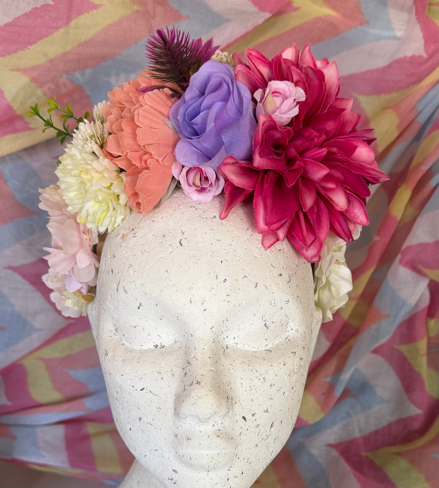 Pink Pop Upcycled Floral Festival Headband | Sustainable Hair Accessory | Handmade Boho Hairband | Eco Friendly Gift for Her