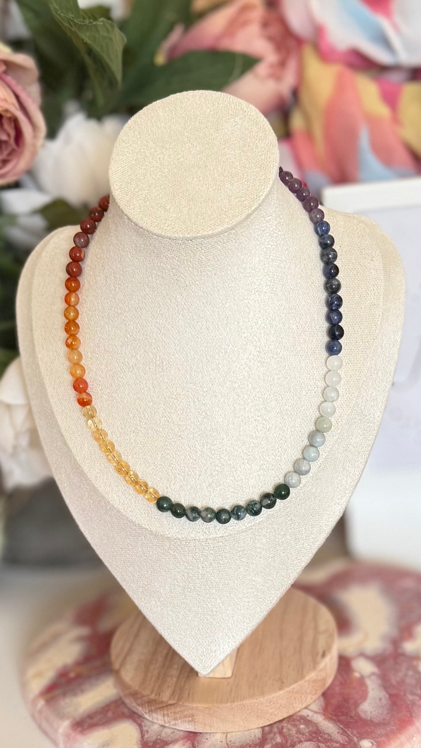 Chakra/Rainbow Necklace with Semi Precious Beads & Sterling Silver