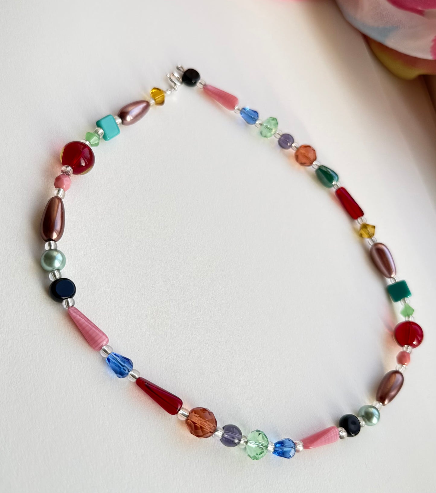 Upcycled Colourful Vintage Glass Bead Necklace