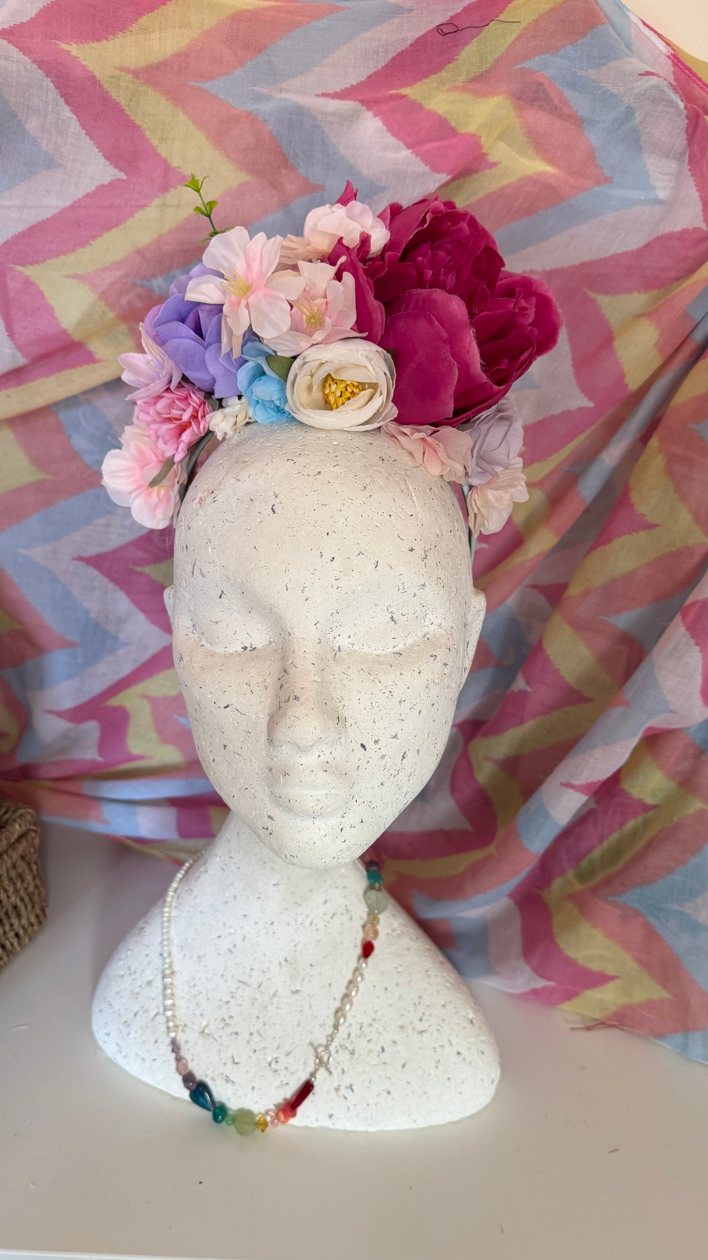 Large colourful Upcycled Floral Festival Headband | Sustainable Hair Accessory | Handmade Boho Hairband | Eco Friendly Gift for Her