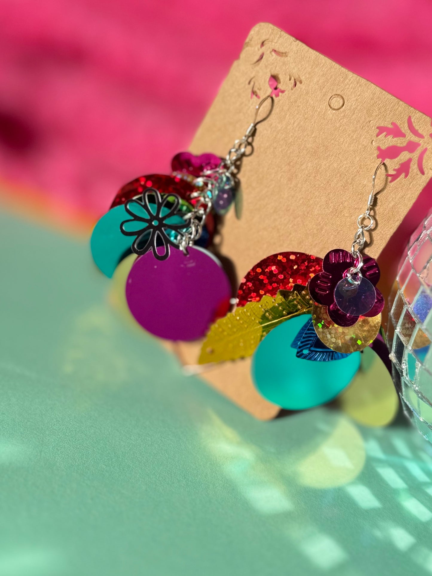 Flower Sequin Festival Earrings – Upcycled Statement Earrings with Sterling Silver Hooks (Copy)