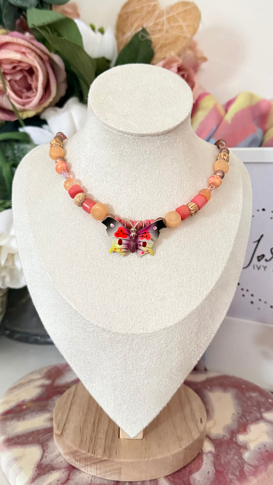 Pink Vintage Butterfly Necklace