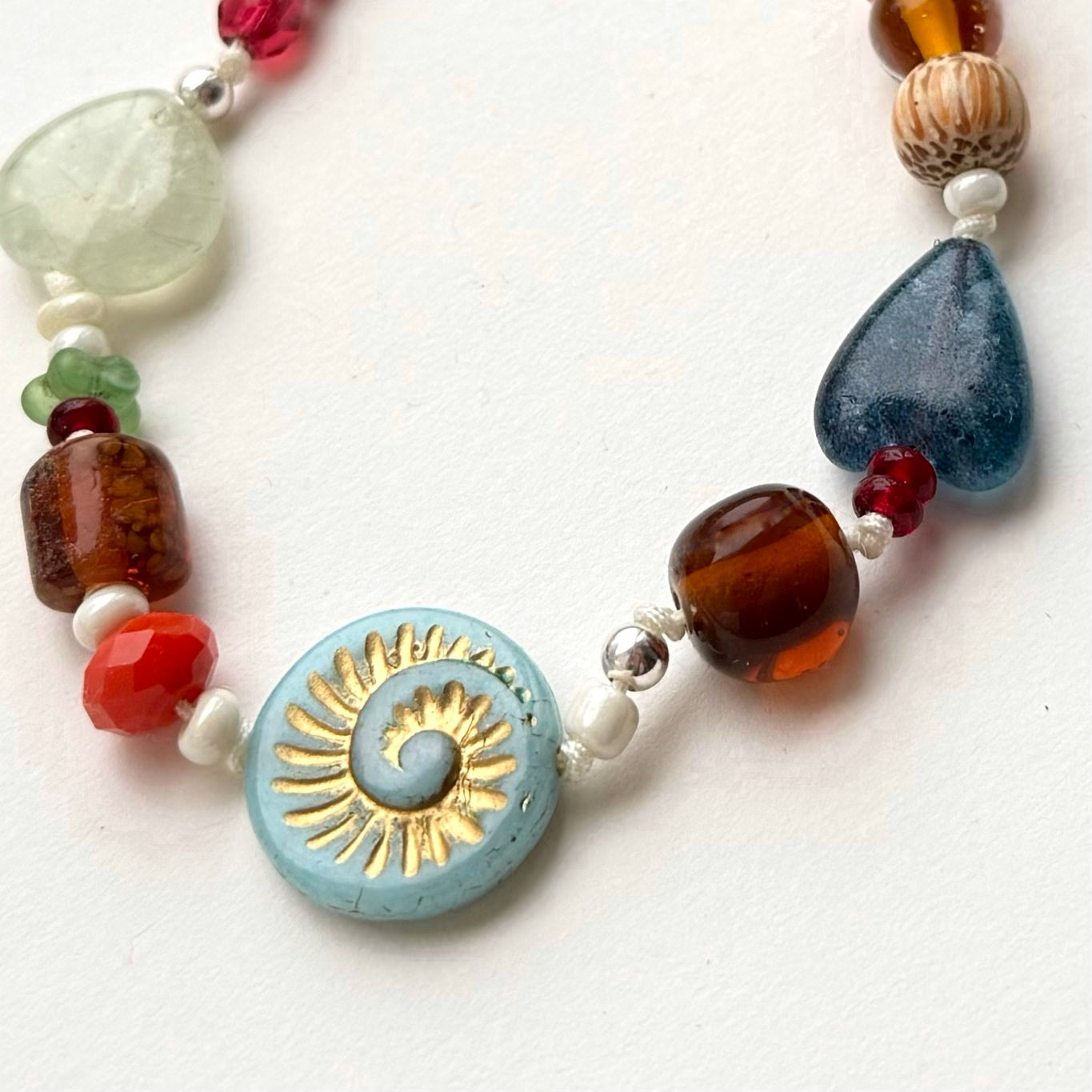 Colourful Ethnic-Style Czech Glass Bracelet with Vintage Glass & Sterling Silver – 8.5” / 22cm
