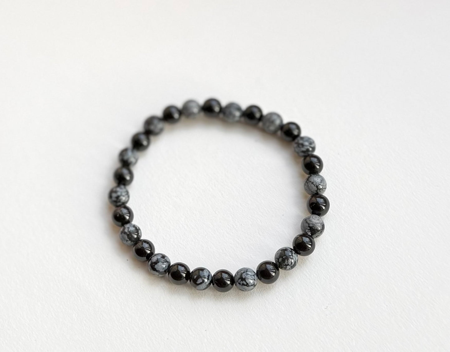 Snowflake Obsidian & Black Tourmaline Bead Bracelet