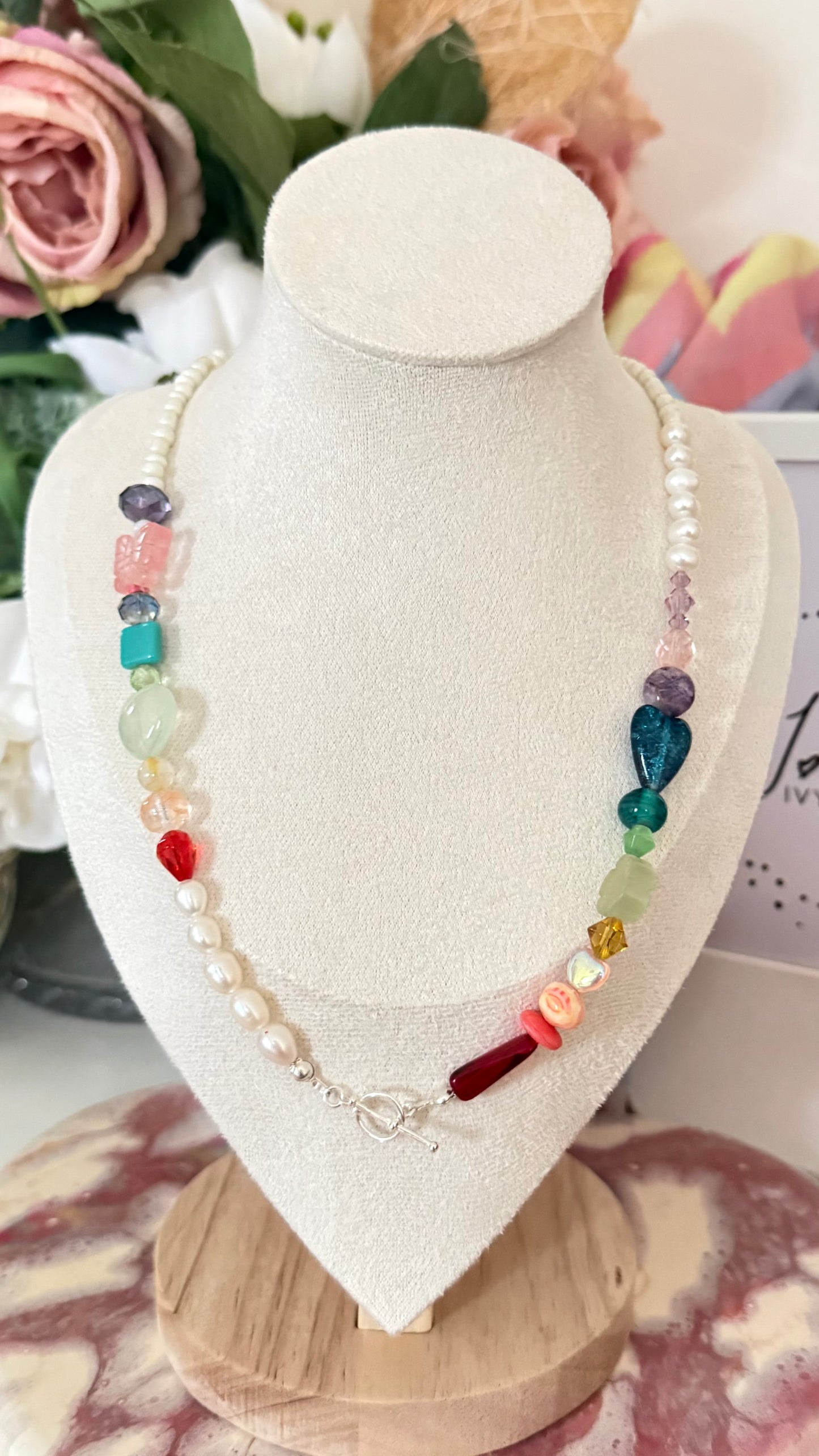 Colourful Glass & Freshwater Pearl Necklace
