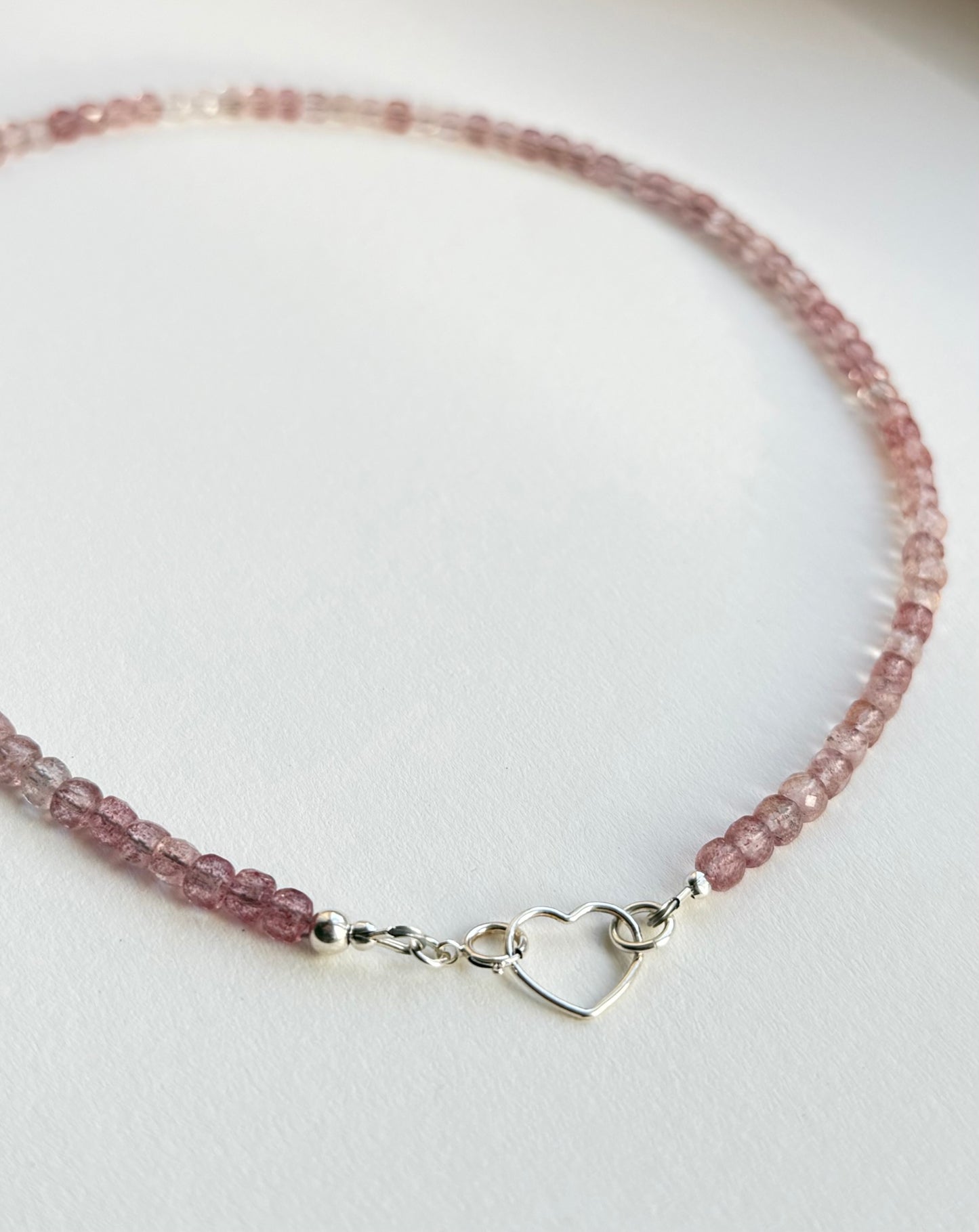 Strawberry Quartz & Sterling Silver Heart Necklace