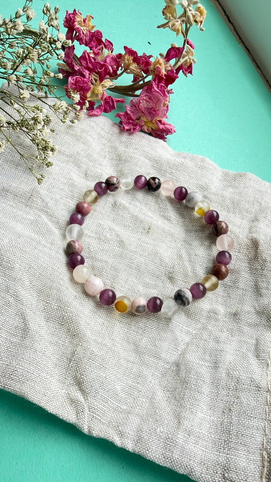 Pink Zebra Jasper & Cherry Quartz Bead Bracelet