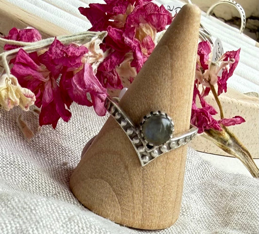 Labradorite Wishbone Sterling Silver Ring – Size L/M